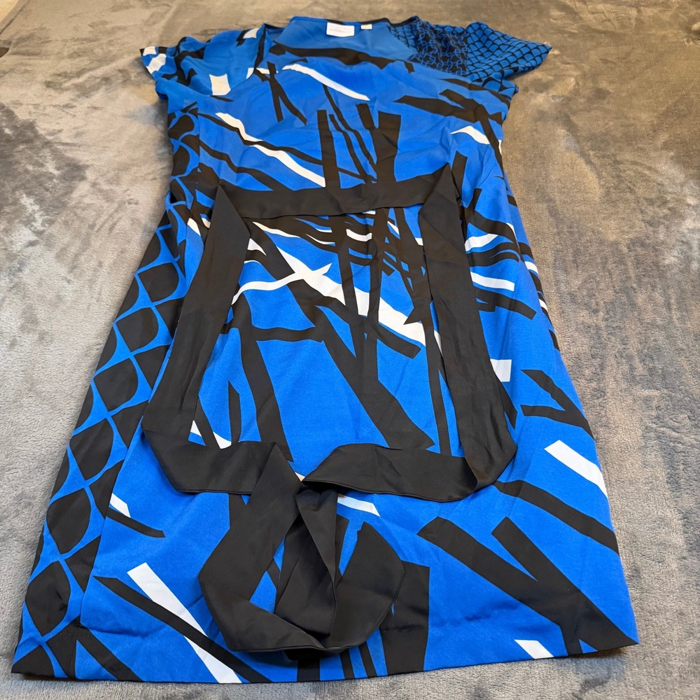 New York Company Blue Black White Abstract Print Tie Waist Dress Womens Medium